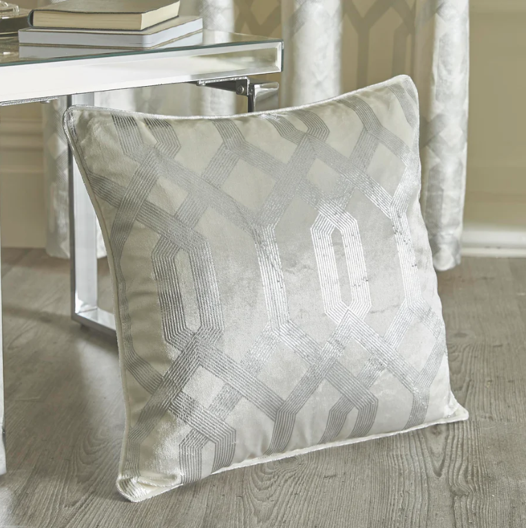 Claudette Velvet Foil Print Filled Cushion in Ivory