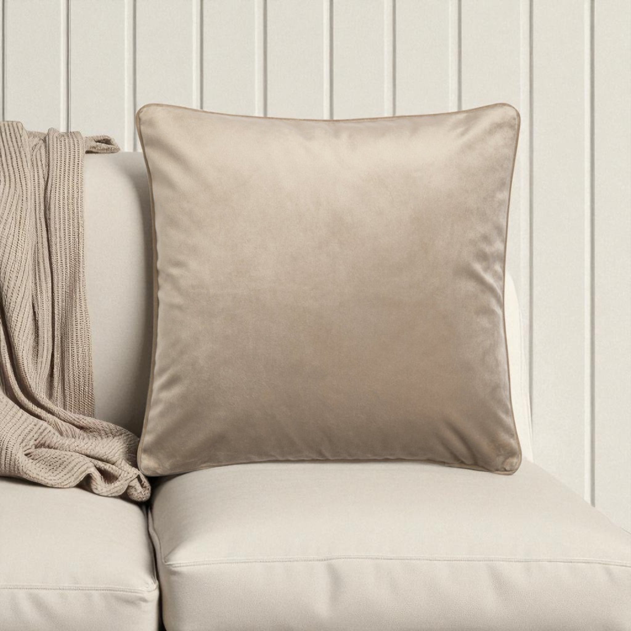 Montrose Velvet Filled Cushion in Linen