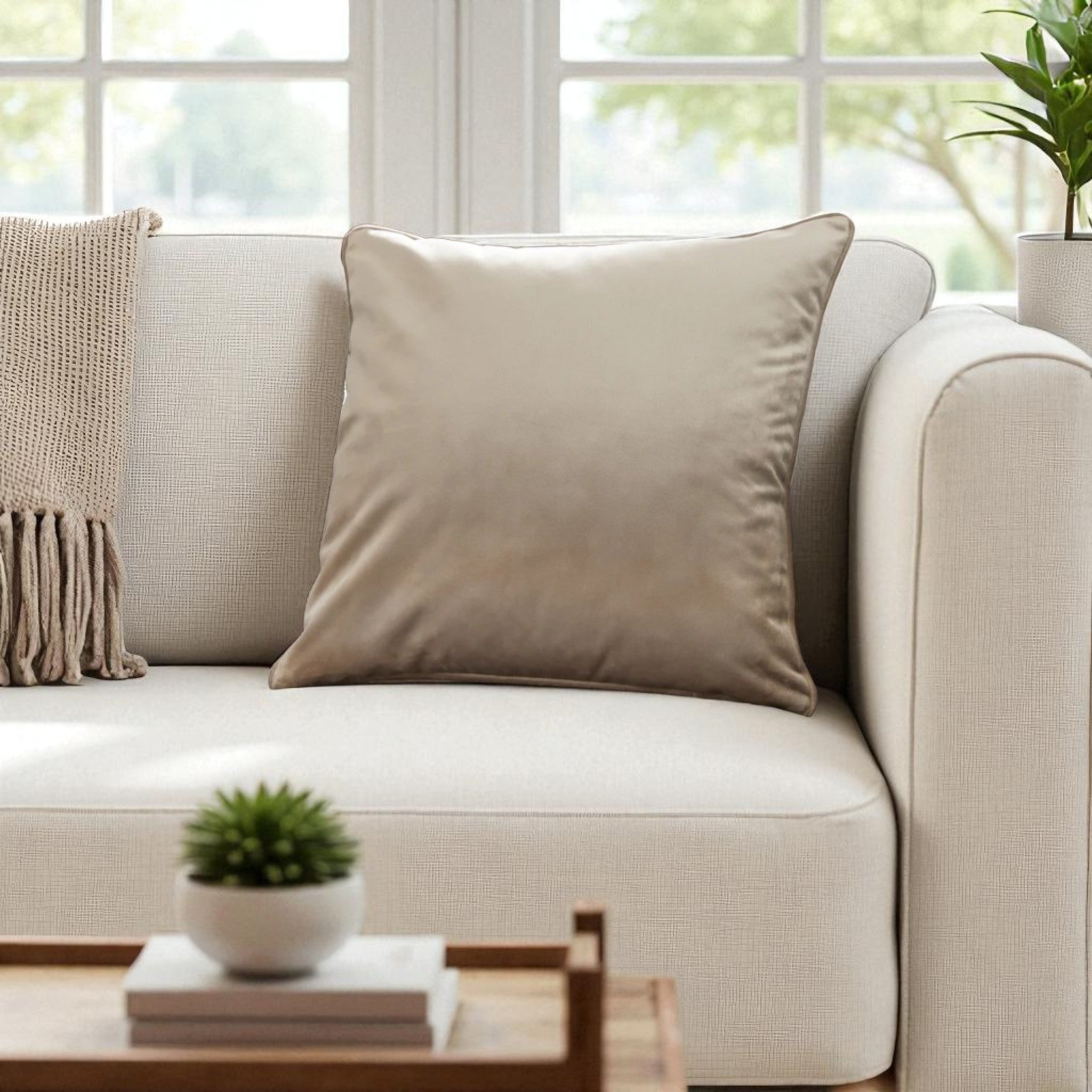 Montrose Velvet Filled Cushion in Linen