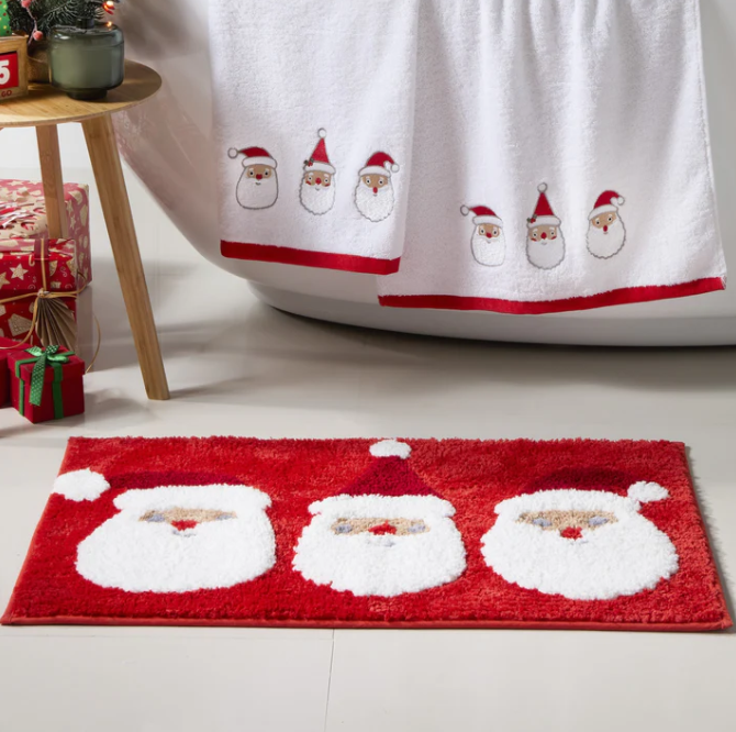 Bath Mat Christmas Jolly Santa in Red