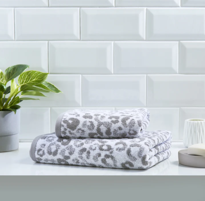 Animal Print Hand and Bath Towels in Grey