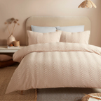 Duvet Cover Set Embossed Curve Print in Natural