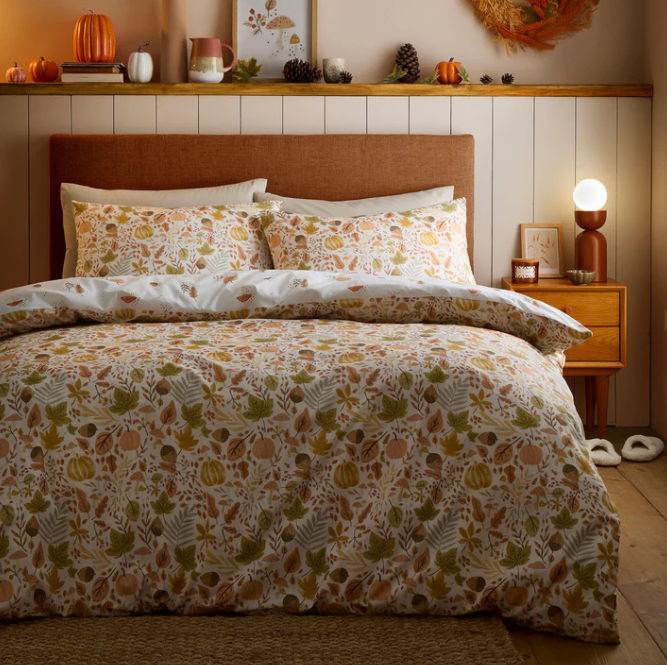 Duvet Cover Set Autumn Leaves Design in Natural