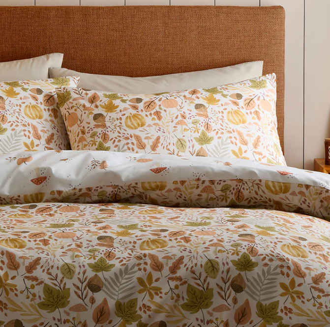 Duvet Cover Set Autumn Leaves Design in Natural