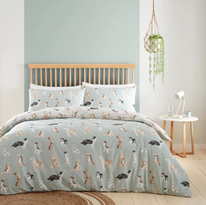 Duvet Cover Set Dogs in Duck Egg