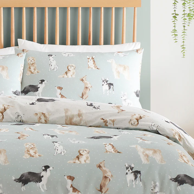 Duvet Cover Set Dogs in Duck Egg