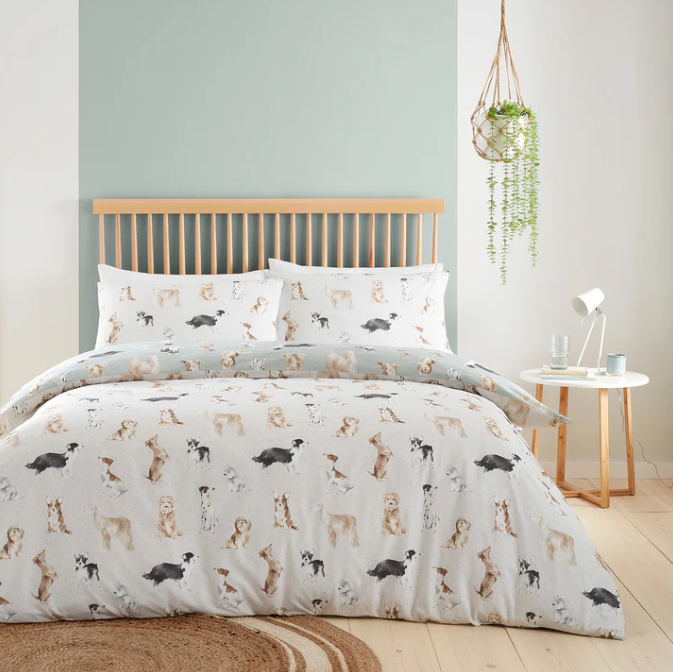 Duvet Cover Set Dogs in Duck Egg
