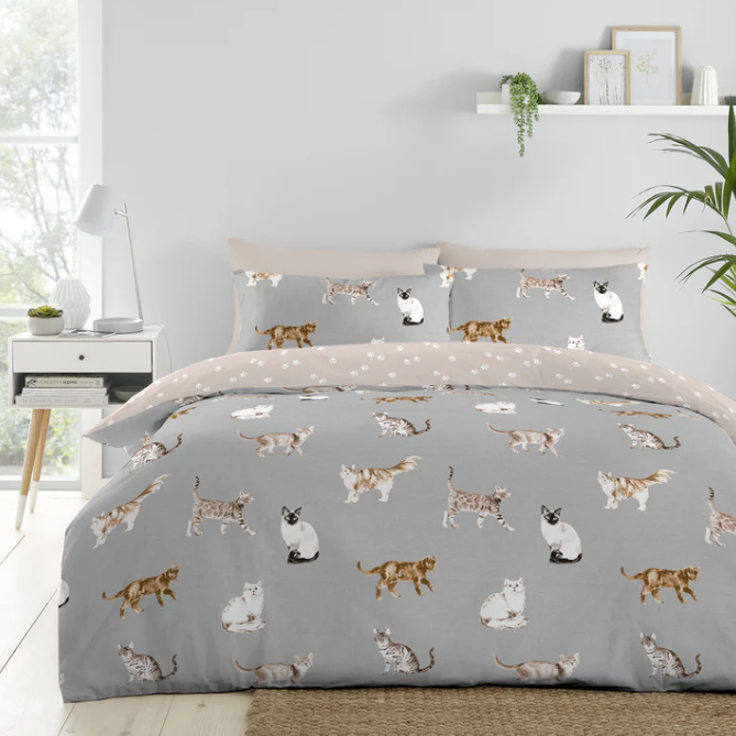 Duvet Cover Set Cats in Duck Egg