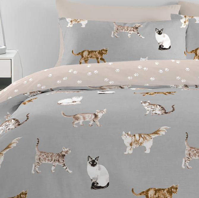 Duvet Cover Set Cats in Duck Egg