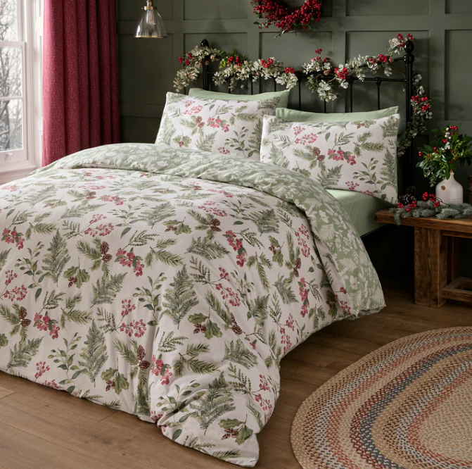 Duvet Cover Set Winter Sprigs in Green