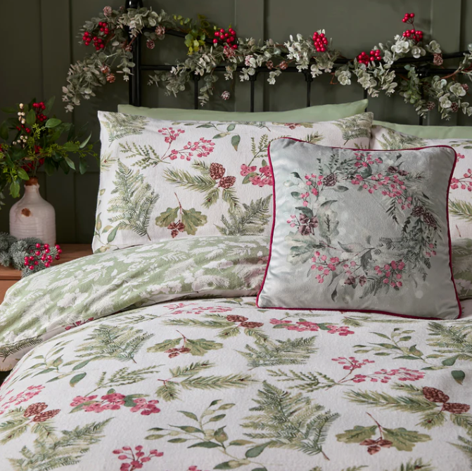 Duvet Cover Set Winter Sprigs in Green