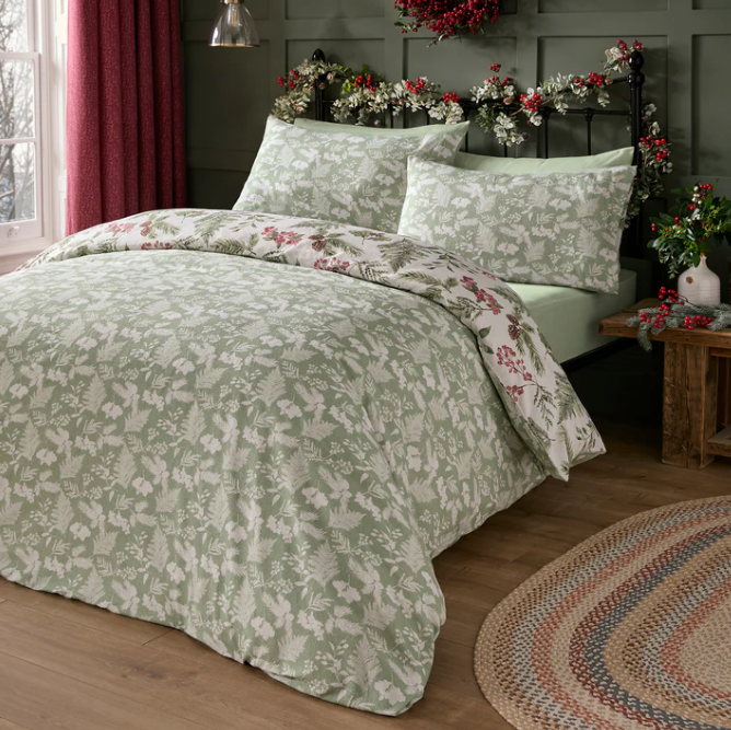 Duvet Cover Set Winter Sprigs in Green