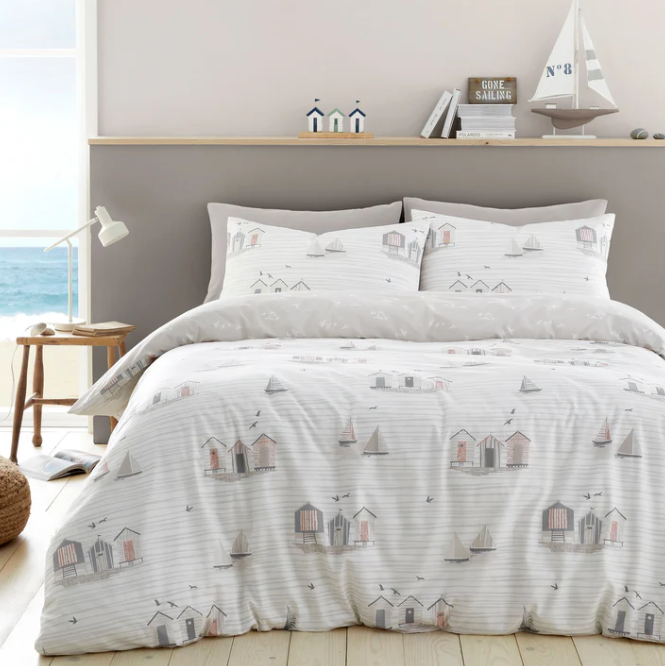 Duvet Cover Set Seaside Huts in Natural