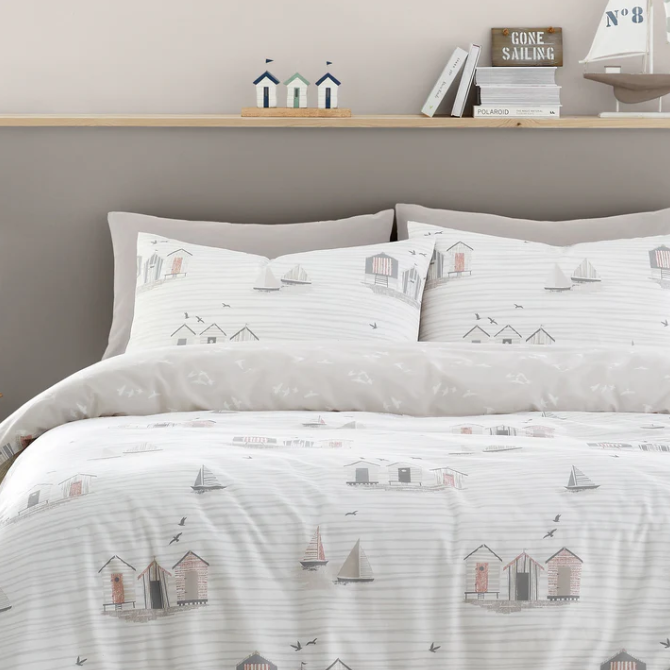 Duvet Cover Set Seaside Huts in Natural