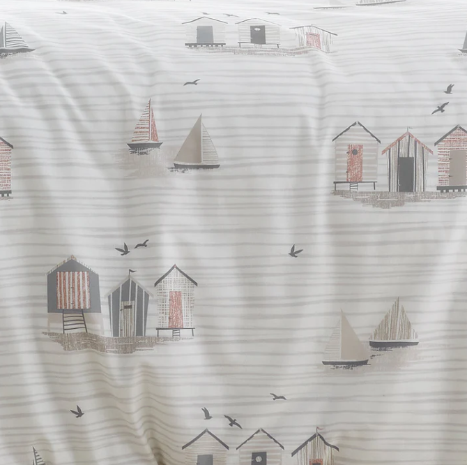 Duvet Cover Set Seaside Huts in Natural