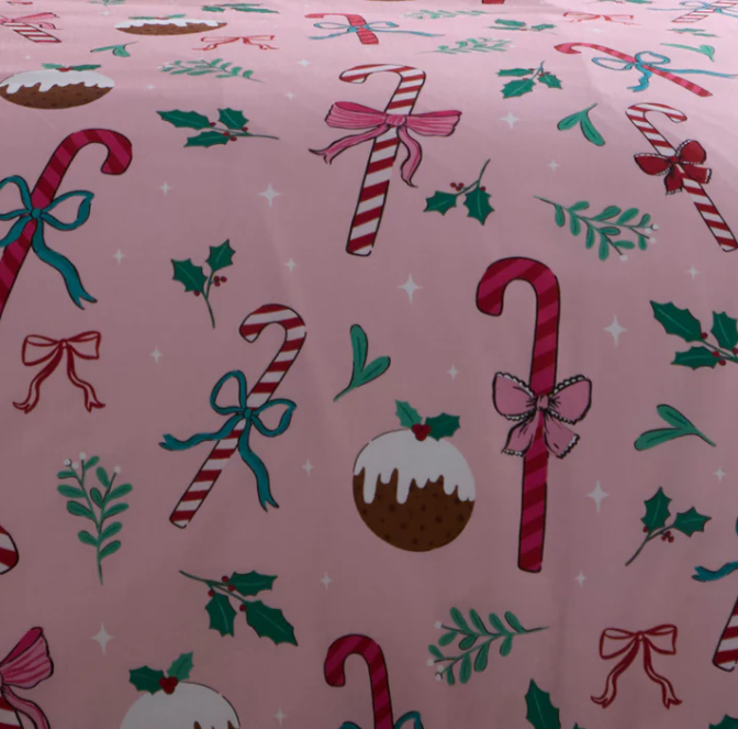 Duvet Cover Set Christmas Festive in Pink