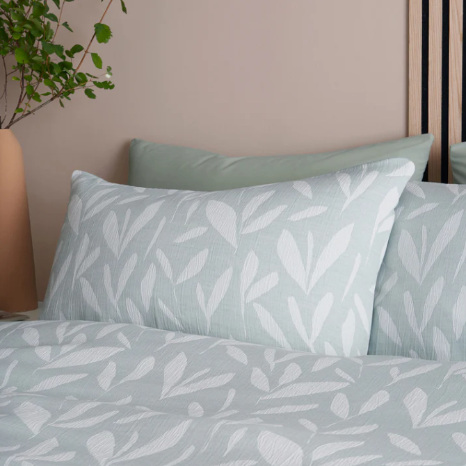 Duvet Cover Set Leaf Jacquard in Green