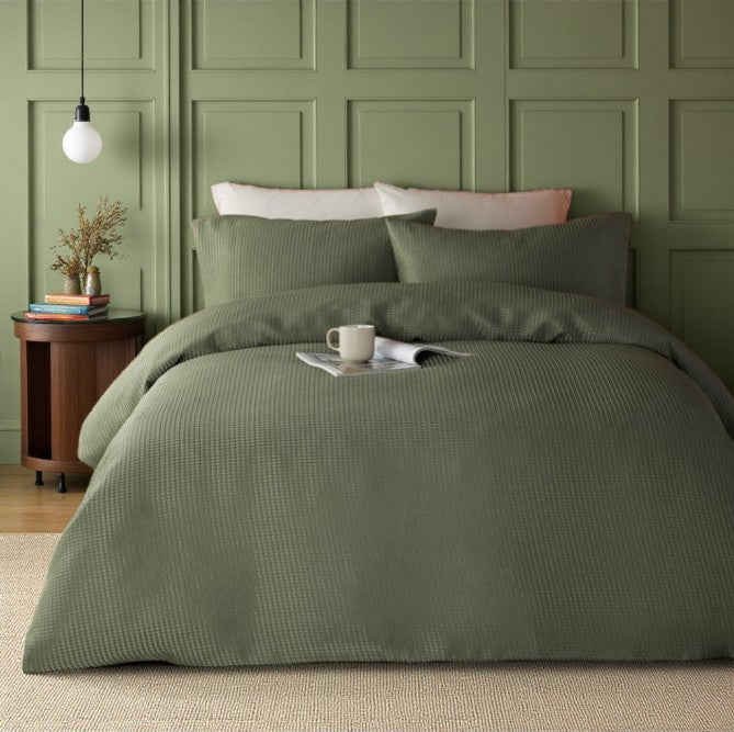 Duvet Cover Set Waffle in Dark Green