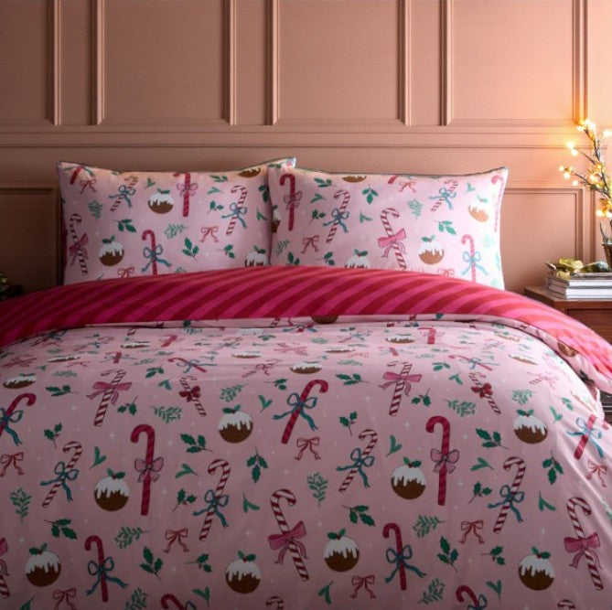 Duvet Cover Set Christmas Festive in Pink