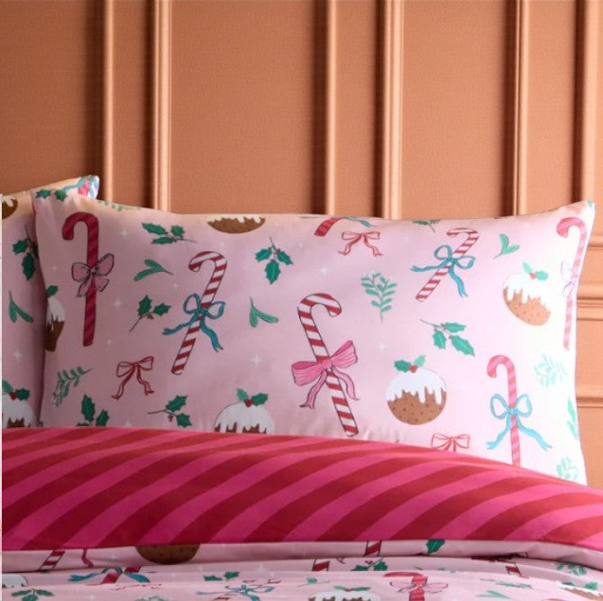 Duvet Cover Set Christmas Festive in Pink